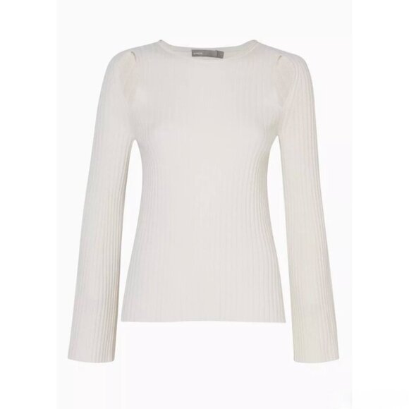 Vince Cashmere Flared Bell Sleeve Ribbed Knit Cutout Sweater in Cream Size XS - Picture 11 of 11